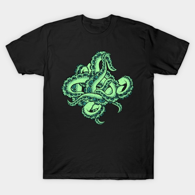 Green Tentacle Mess T-Shirt by Spazzy Newton